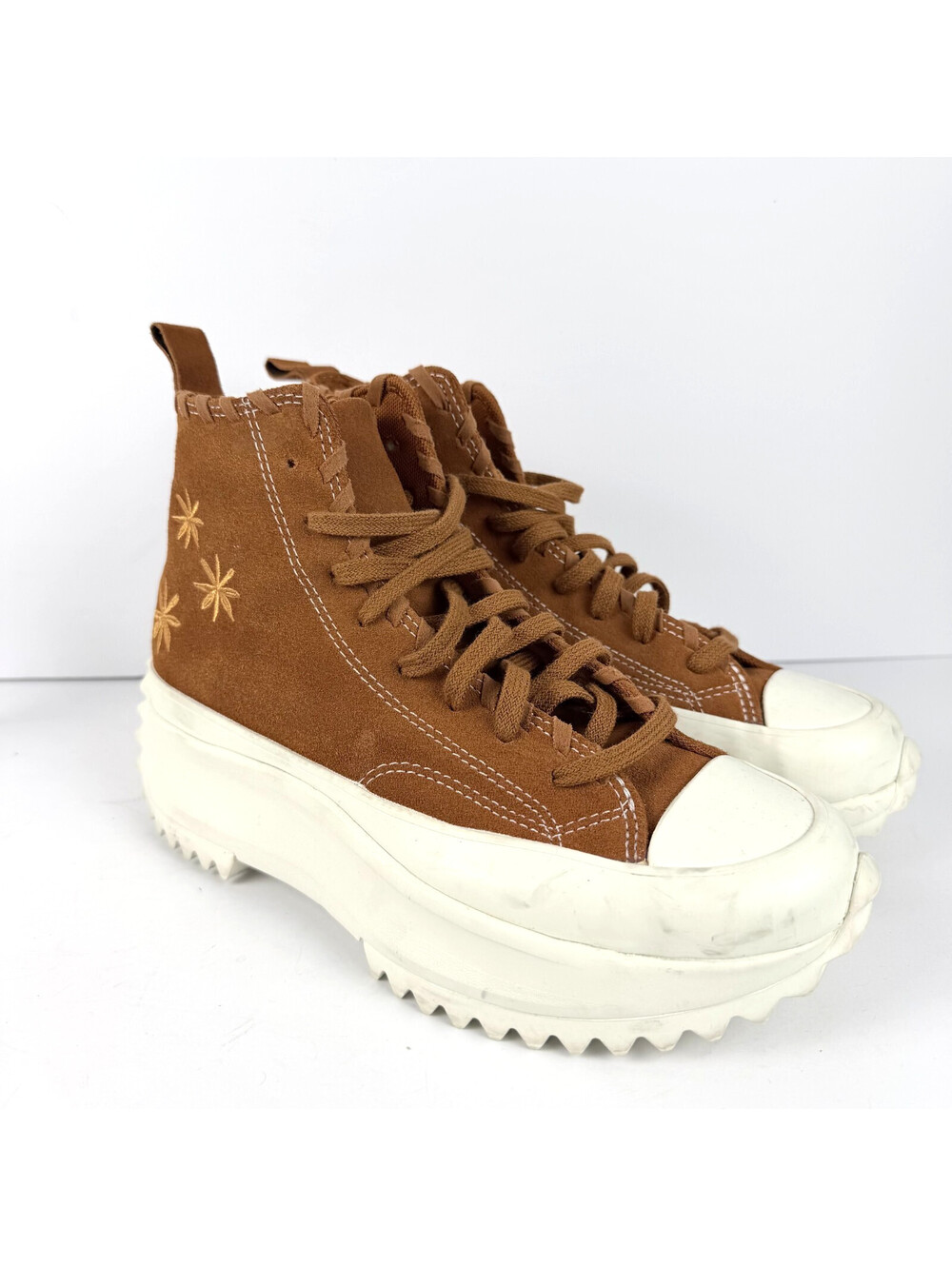 Converse Run Star Hike Platform High Embroidered Flora Amber Orange Womens Sz 8